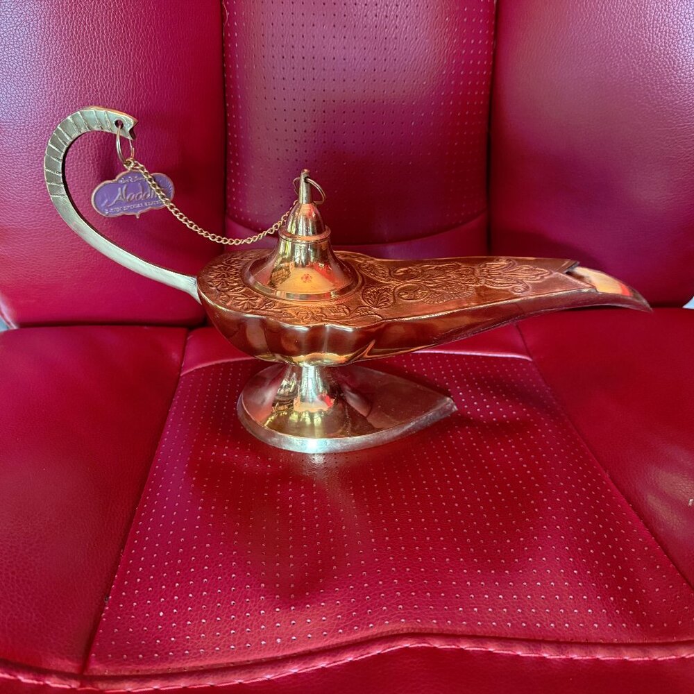 Disney Aladdin Lacquered Brass Genie Lamp Incense Burner + Scarab